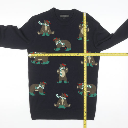 Marks and Spencer Men's Blue XS Christmas Bear Knit Jumper