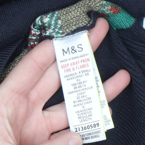 Marks and Spencer Men's Blue XS Christmas Bear Knit Jumper