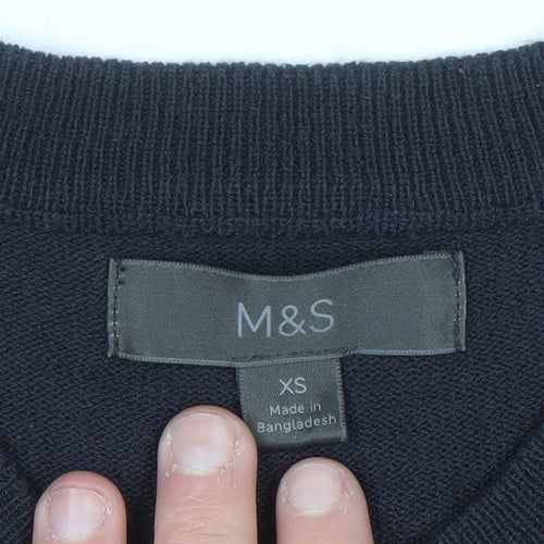 Marks and Spencer Men's Blue XS Christmas Bear Knit Jumper