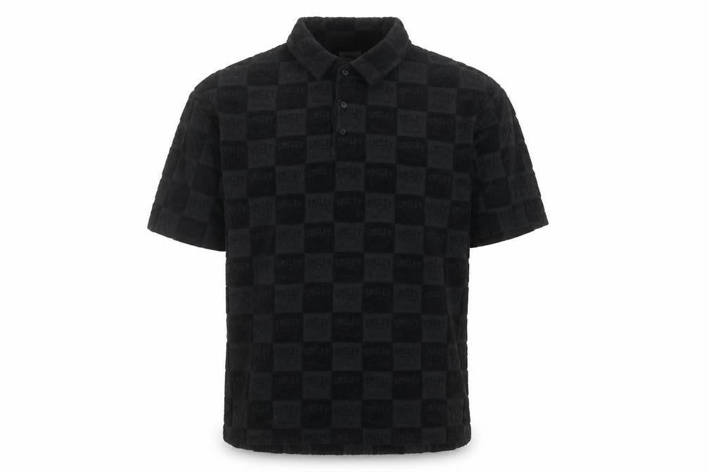 H&M x Smiley Black Check Polo Shirt Men L Cotton Blend
