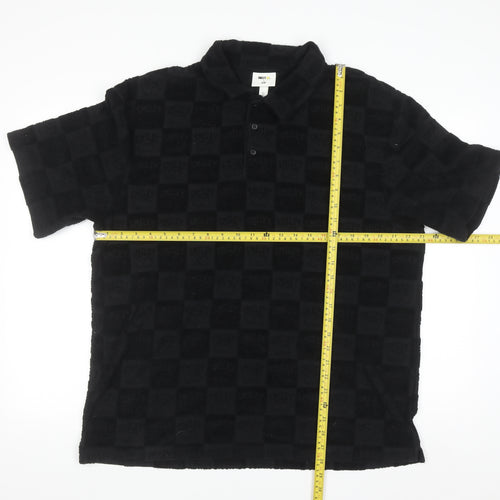 H&M x Smiley Black Check Polo Shirt Men L Cotton Blend