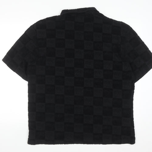 H&M x Smiley Black Check Polo Shirt Men L Cotton Blend