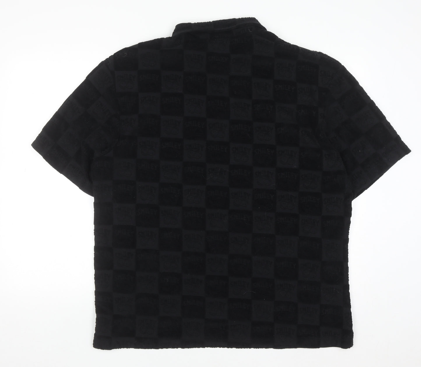 H&M x Smiley Black Check Polo Shirt Men L Cotton Blend