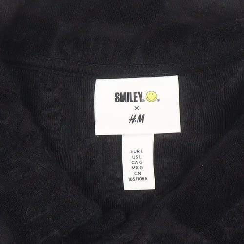 H&M x Smiley Black Check Polo Shirt Men L Cotton Blend