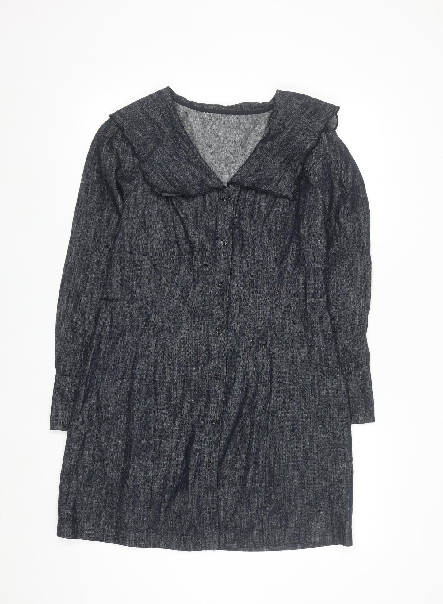 Marks and Spencer Women Blue Size 14 Linen Blend Knee Length Shirt Dress