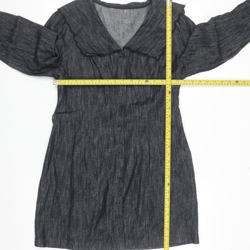 Marks and Spencer Women Blue Size 14 Linen Blend Knee Length Shirt Dress