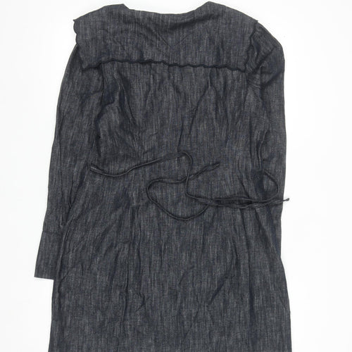 Marks and Spencer Women Blue Size 14 Linen Blend Knee Length Shirt Dress