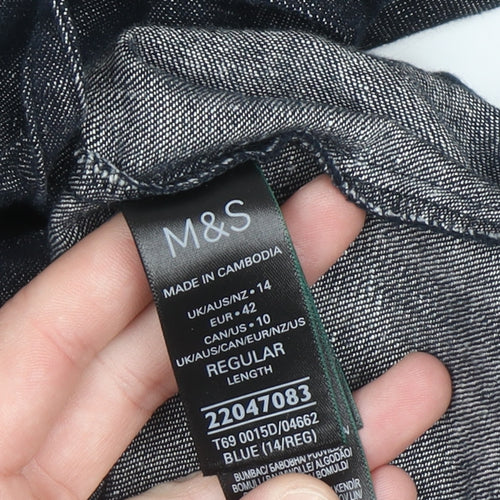 Marks and Spencer Women Blue Size 14 Linen Blend Knee Length Shirt Dress