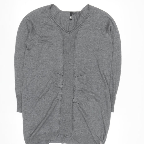 Miss Baron Women’s Grey V-Neck Long Sleeve Pullover Jumper M