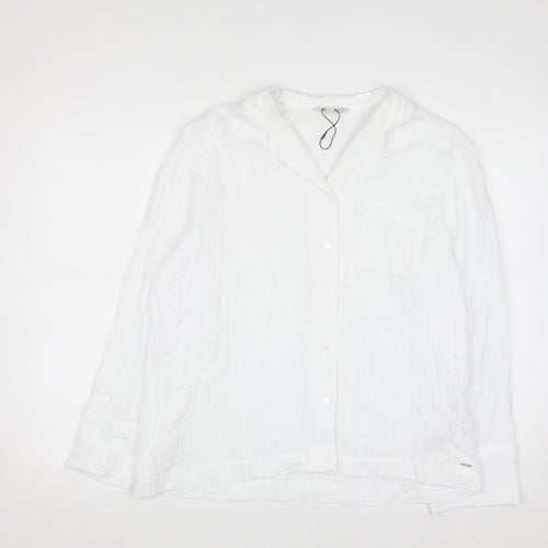 Marks and Spencer Women White Cotton Button-Up Shirt Size 14