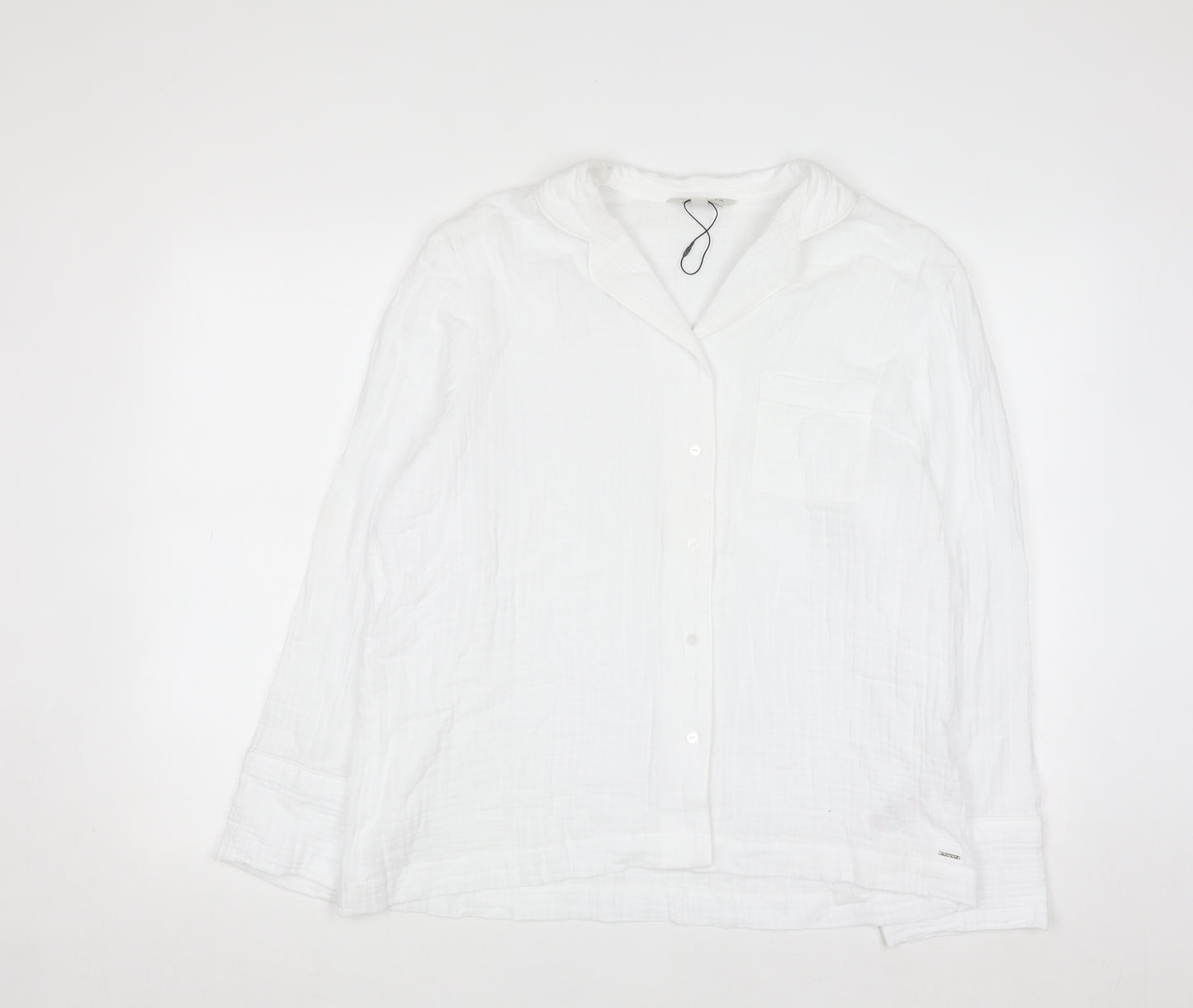 Marks and Spencer Women White Cotton Button-Up Shirt Size 14