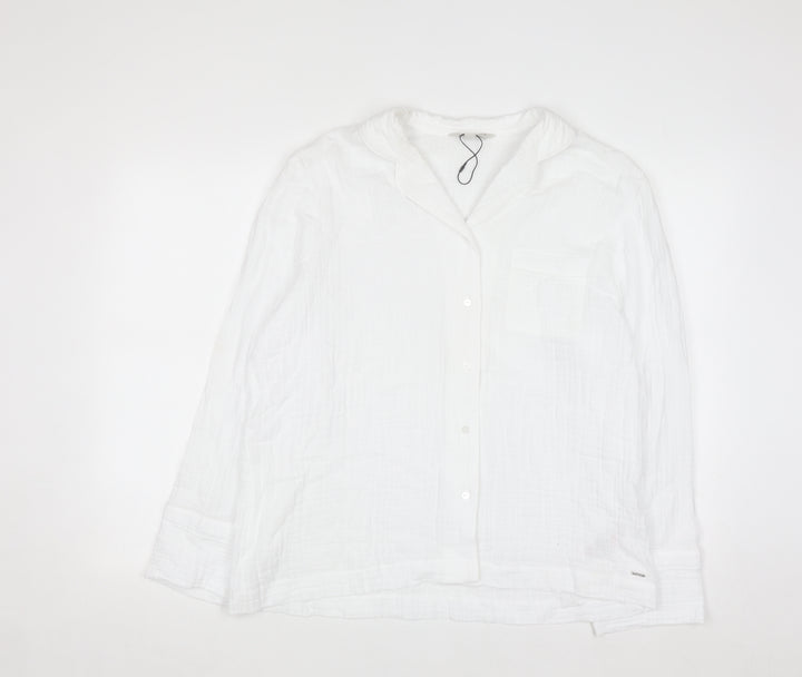 Marks and Spencer Women White Cotton Button-Up Shirt Size 14