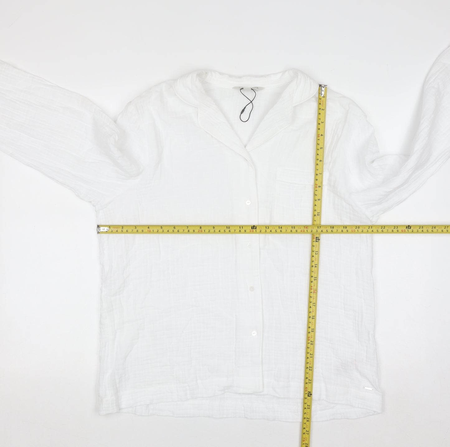 Marks and Spencer Women White Cotton Button-Up Shirt Size 14