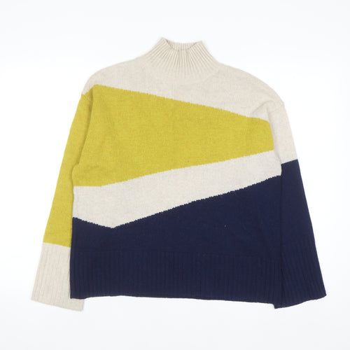 Marks and Spencer Per Una Women's Beige Yellow Navy Mock Neck Jumper Size 12