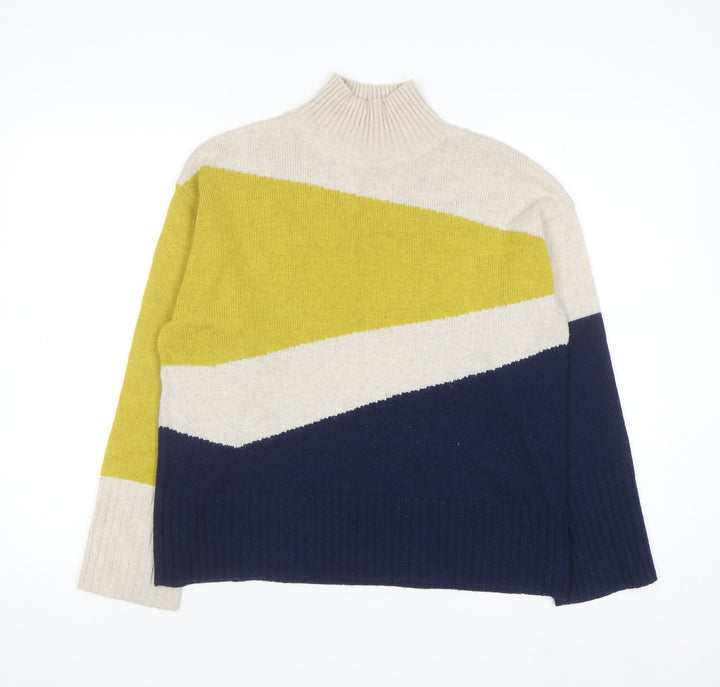 Marks and Spencer Per Una Women's Beige Yellow Navy Mock Neck Jumper Size 12