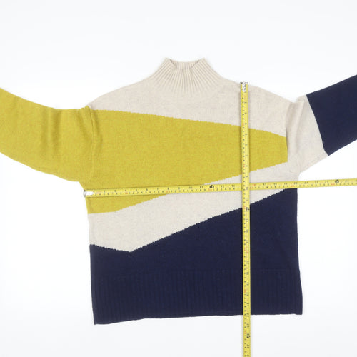 Marks and Spencer Per Una Women's Beige Yellow Navy Mock Neck Jumper Size 12