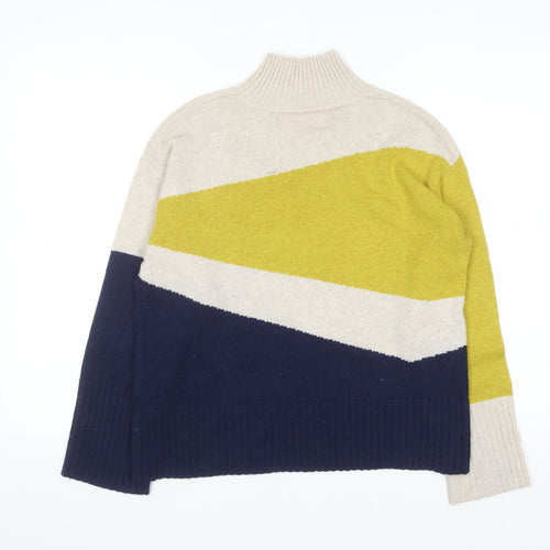 Marks and Spencer Per Una Women's Beige Yellow Navy Mock Neck Jumper Size 12