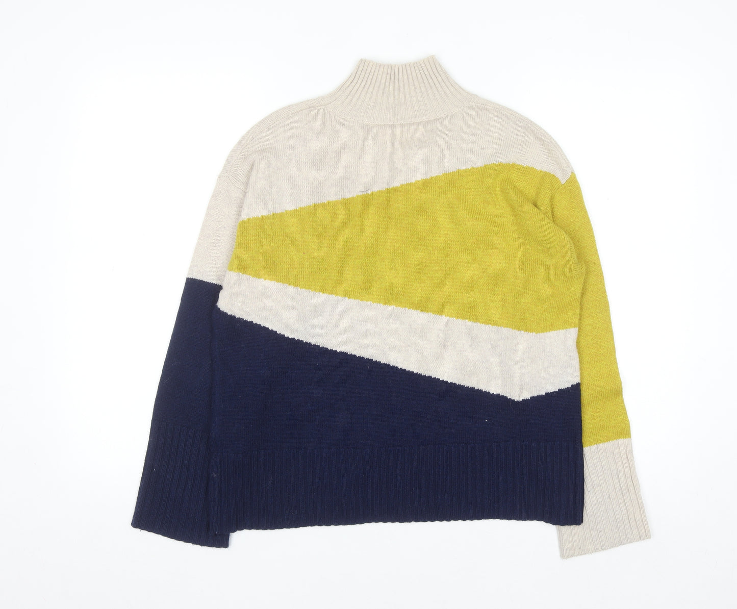 Marks and Spencer Per Una Women's Beige Yellow Navy Mock Neck Jumper Size 12