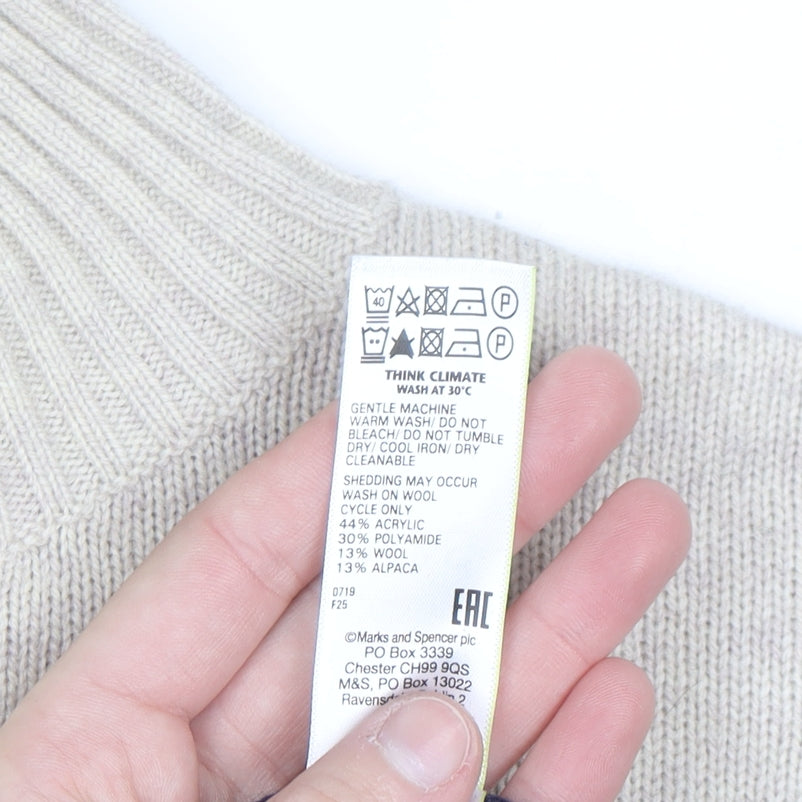 Marks and Spencer Per Una Women's Beige Yellow Navy Mock Neck Jumper Size 12