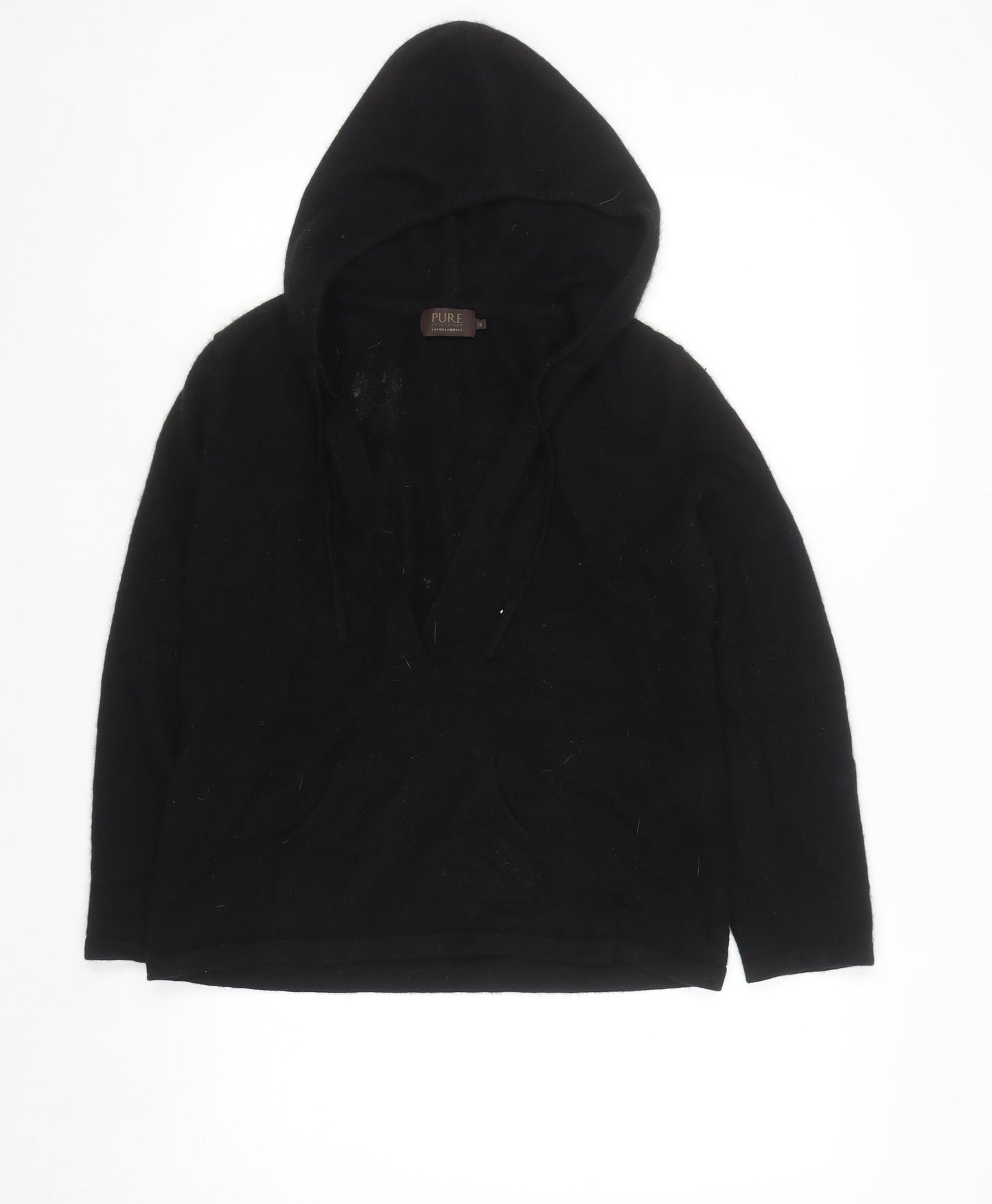Pure Collection Women Black Size 16 Cashmere Pullover Hoodie