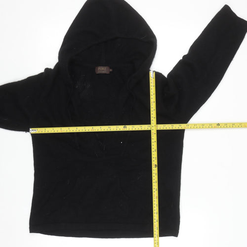 Pure Collection Women Black Size 16 Cashmere Pullover Hoodie