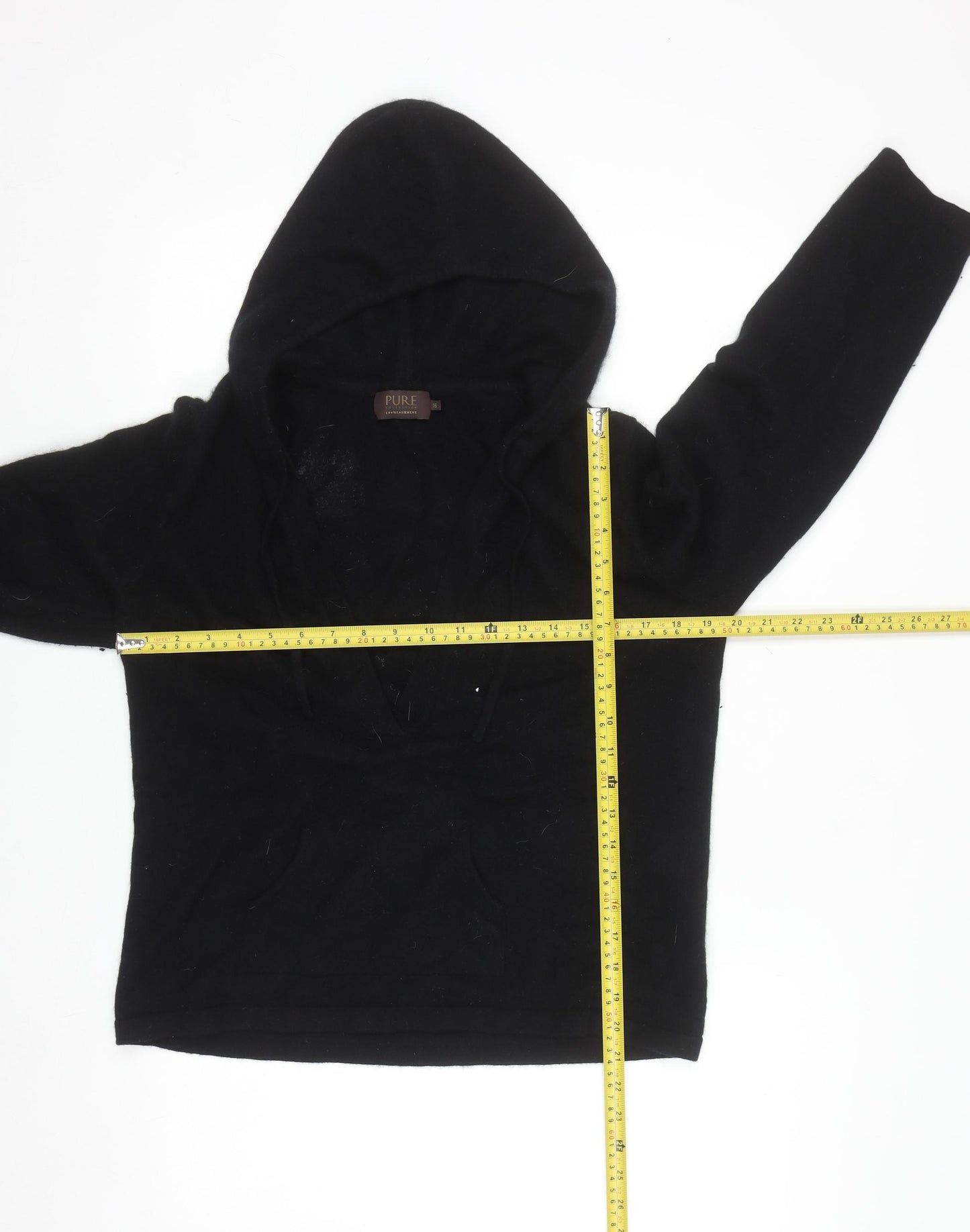 Pure Collection Women Black Size 16 Cashmere Pullover Hoodie