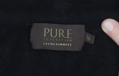 Pure Collection Women Black Size 16 Cashmere Pullover Hoodie