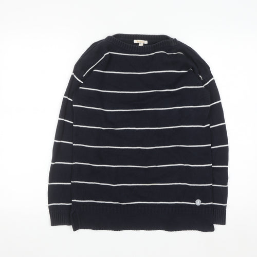 Barbour Women's Blue Striped Cotton Crew Neck Jumper Size 8