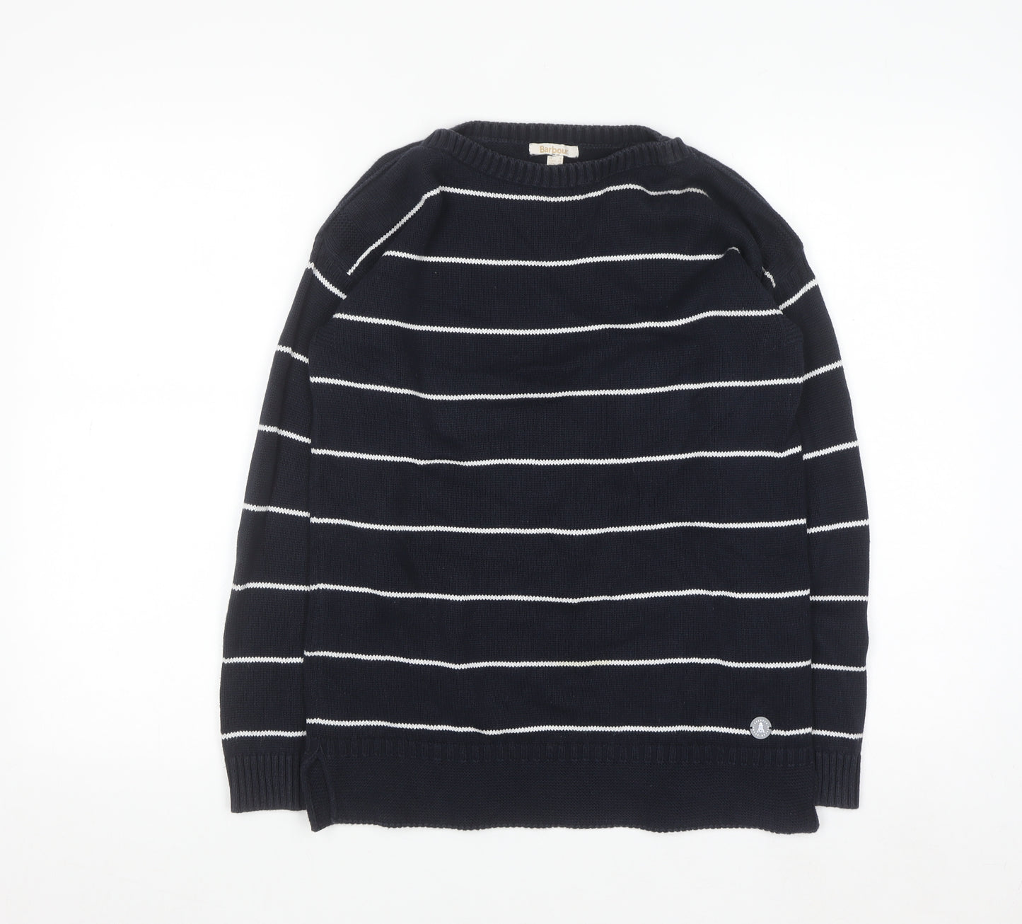 Barbour Women's Blue Striped Cotton Crew Neck Jumper Size 8