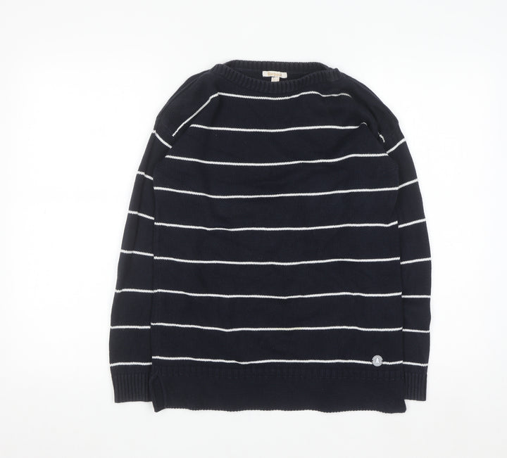 Barbour Women's Blue Striped Cotton Crew Neck Jumper Size 8