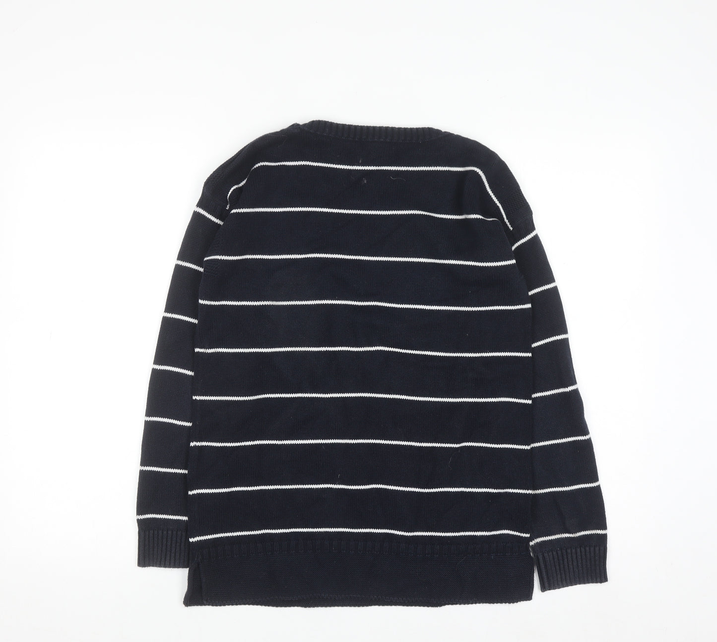Barbour Women's Blue Striped Cotton Crew Neck Jumper Size 8