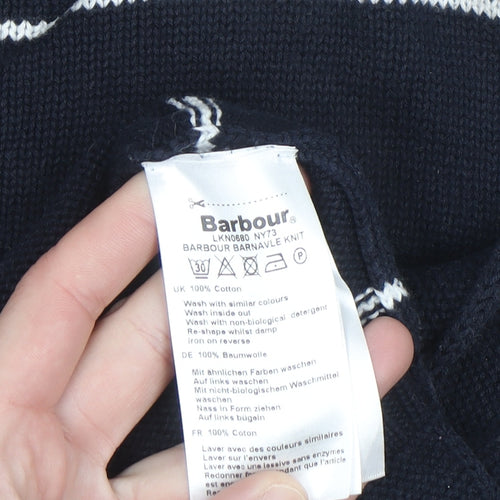 Barbour Women's Blue Striped Cotton Crew Neck Jumper Size 8