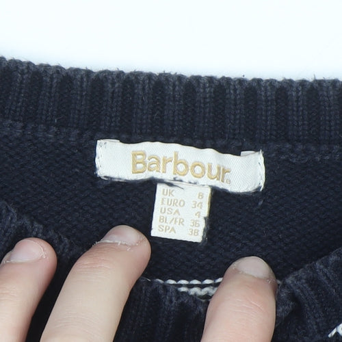 Barbour Women's Blue Striped Cotton Crew Neck Jumper Size 8