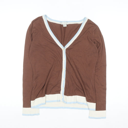 John Smedley Women's Brown Cotton Cardigan M V-Neck Knit Jumper