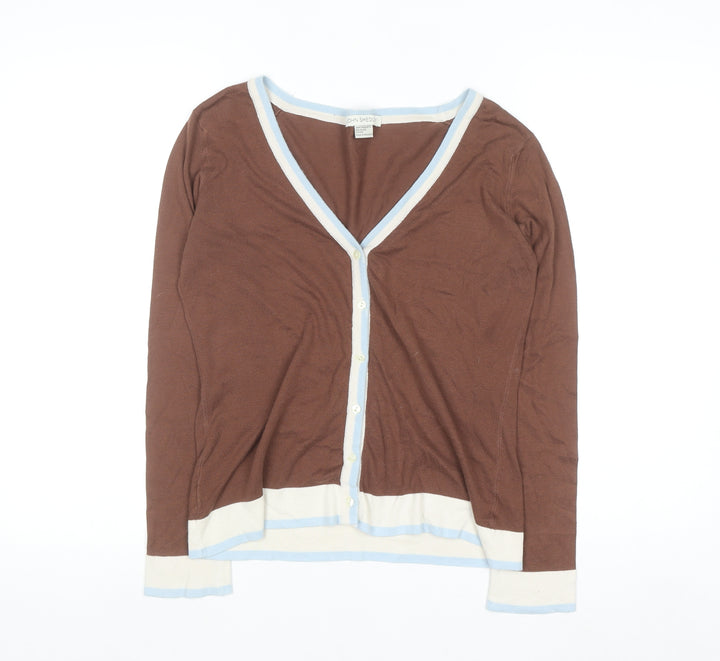 John Smedley Women's Brown Cotton Cardigan M V-Neck Knit Jumper
