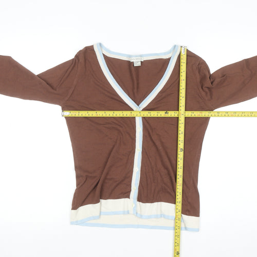 John Smedley Women's Brown Cotton Cardigan M V-Neck Knit Jumper