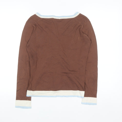 John Smedley Women's Brown Cotton Cardigan M V-Neck Knit Jumper