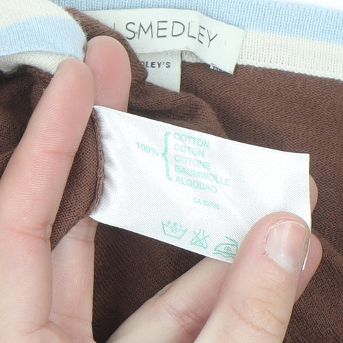 John Smedley Women's Brown Cotton Cardigan M V-Neck Knit Jumper
