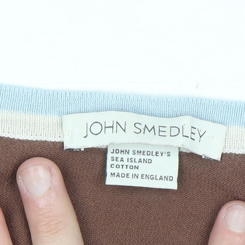 John Smedley Women's Brown Cotton Cardigan M V-Neck Knit Jumper