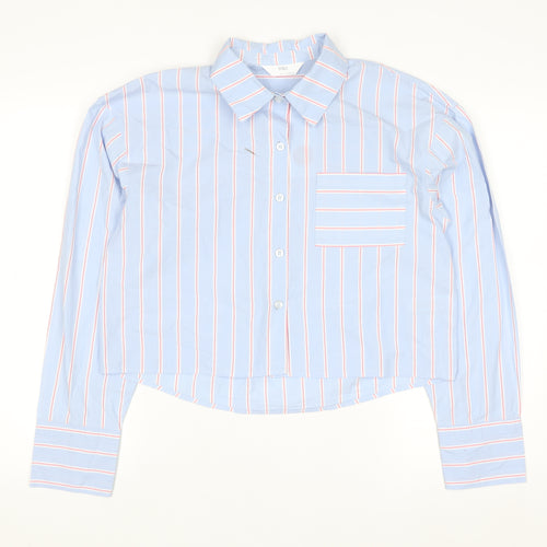 Marks and Spencer Women’s Blue Striped Cropped Cotton Button-Up Shirt Size 6
