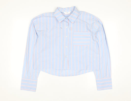 Marks and Spencer Women’s Blue Striped Cropped Cotton Button-Up Shirt Size 6