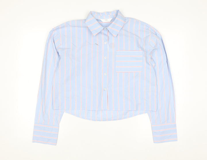 Marks and Spencer Women’s Blue Striped Cropped Cotton Button-Up Shirt Size 6