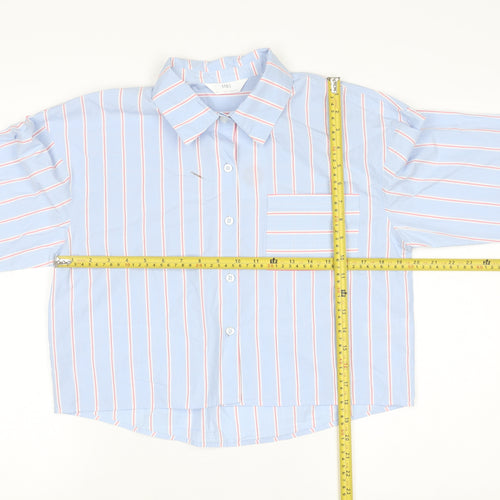 Marks and Spencer Women’s Blue Striped Cropped Cotton Button-Up Shirt Size 6