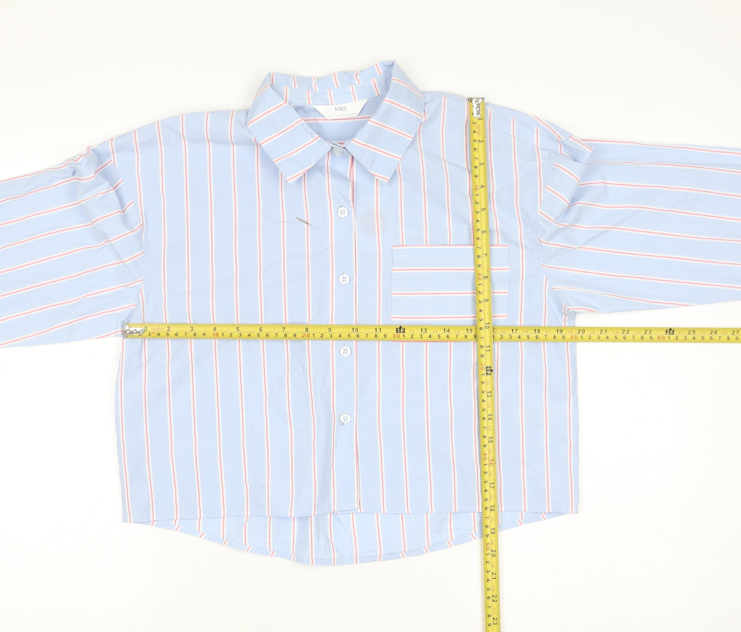 Marks and Spencer Women’s Blue Striped Cropped Cotton Button-Up Shirt Size 6