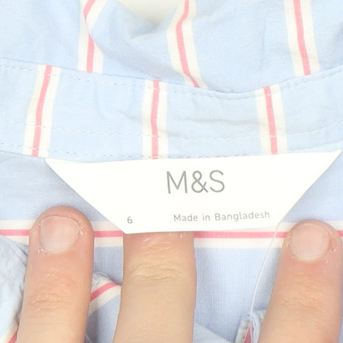 Marks and Spencer Women’s Blue Striped Cropped Cotton Button-Up Shirt Size 6