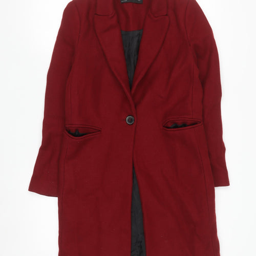 Zara Woman Red Wool Blend Long Overcoat XS