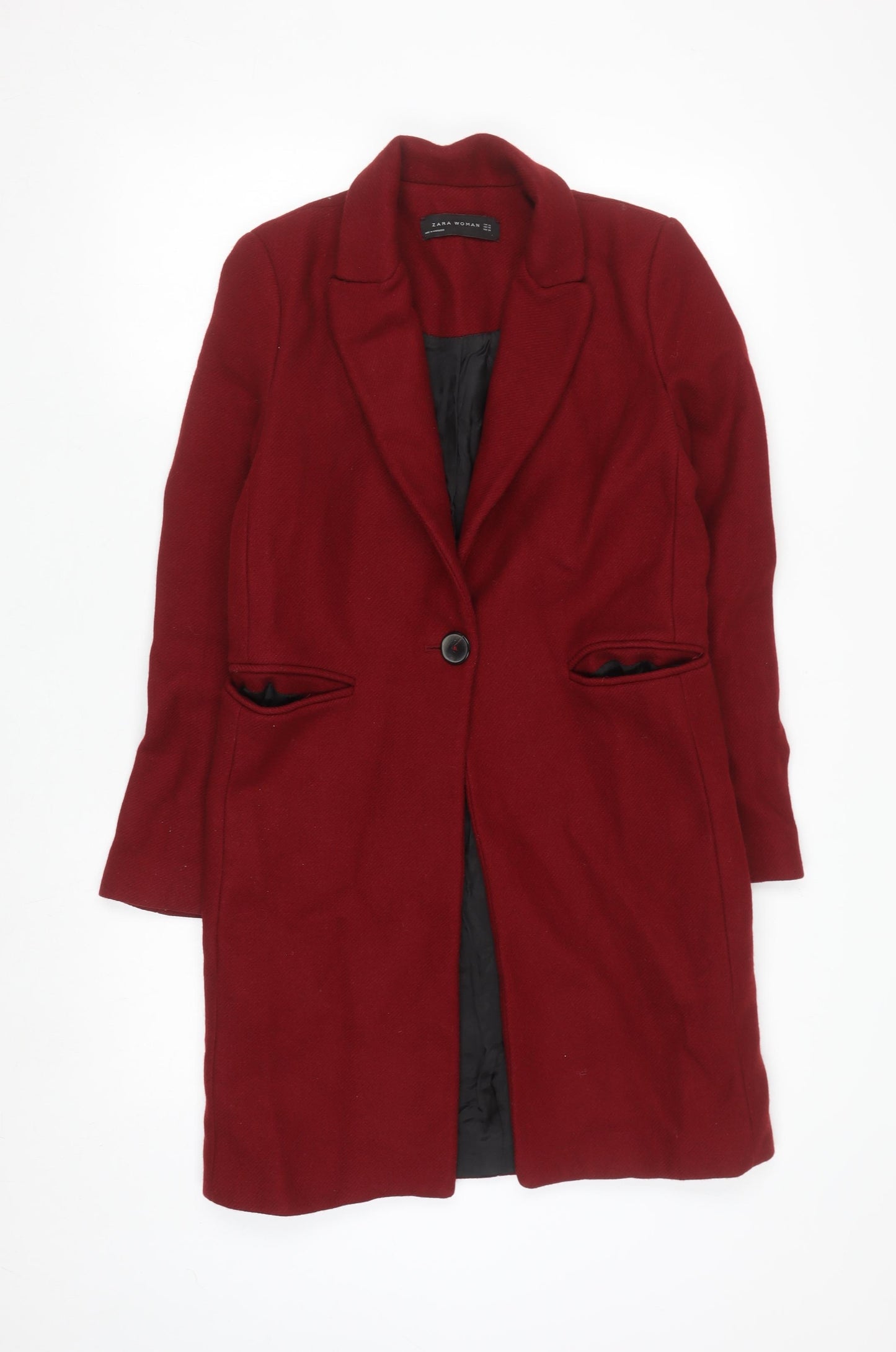 Zara Woman Red Wool Blend Long Overcoat XS