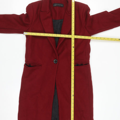 Zara Woman Red Wool Blend Long Overcoat XS