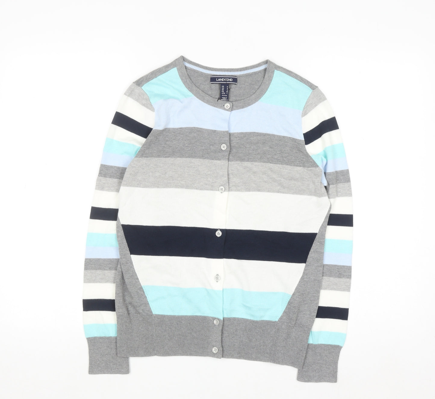 Lands' End Women's Multicoloured Striped Cotton Cardigan Size S Petite