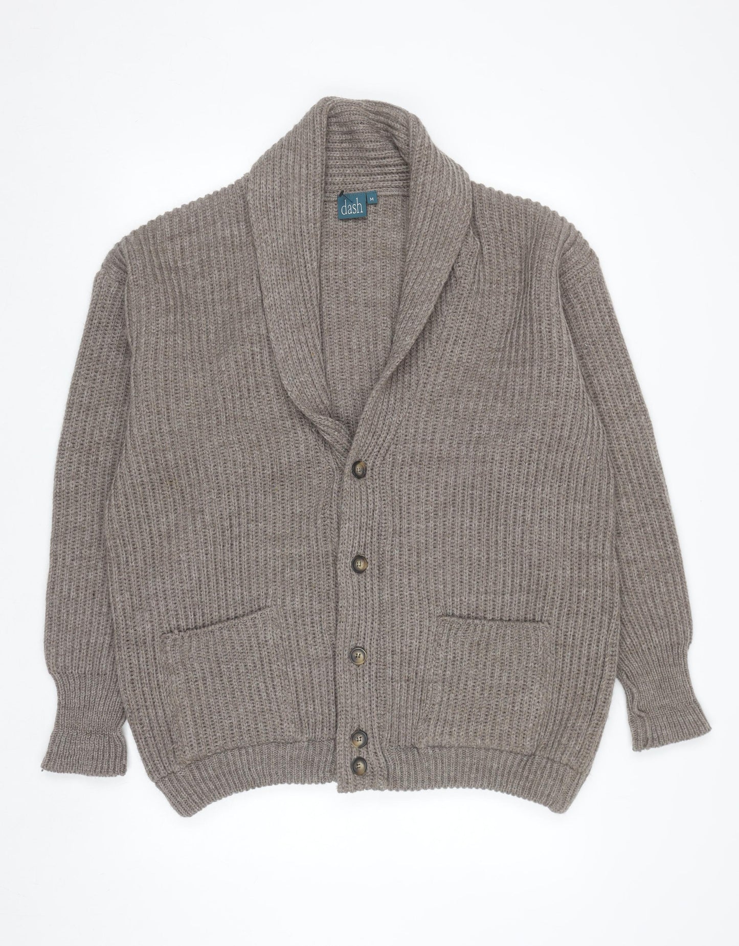 Dash Men's Beige Chunky Knit Wool Blend Cardigan M